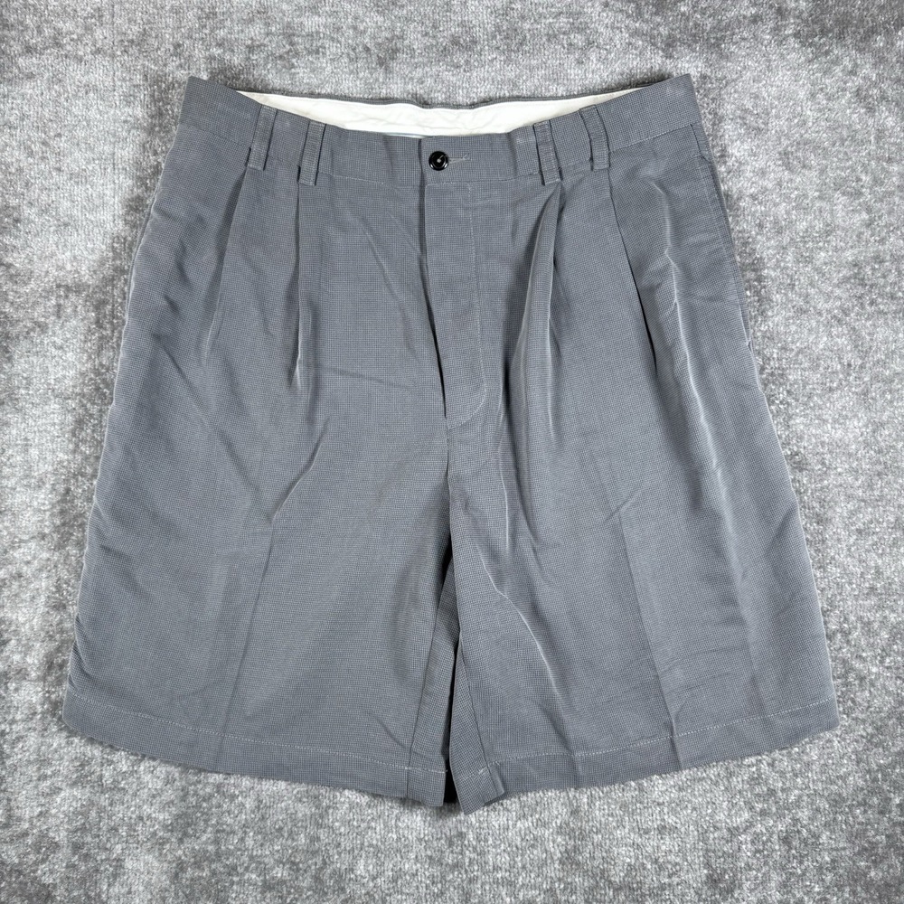 Turnbury Shorts Men's 38 Gray‎ Double Pleated Microcheck Rayon Blend